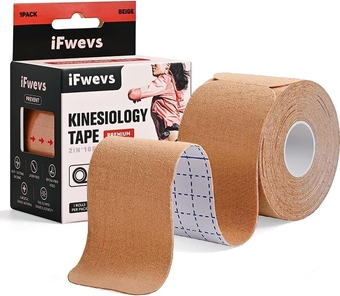 16ft PreCut Kinesiology Tape, Sports Recovery & Support Tape for Joint & Muscle Pain，Cotton Elastic Athletic Tape Latex Free, 2inch x 16ft（Beige）