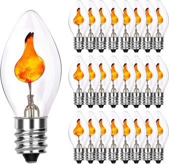 C7 Clear Flicker Flame Bulb, Flame Shaped Bulb Dances with a Flickering Glow, 1W, C7/E12 Flame Candelabra Light Bulbs, 25 Pack