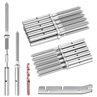 10 Pair 1/8" Invisible Crimp Cable Railing Swage Lag Screws, Right&Left Swage Lag Screws for Stair Cable Railing System, T316 Stainless Steel, Cable Railing Hardware, Invisible Crimp Fitting