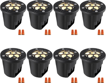 12W Well Lights Landscape LED In Ground,Grated Top Anti-Glare,12-24V AC/DC Low Voltage Landscape Lights, IP67 Waterproof Aluminum in-Grade Up  for Trees Pathway Garden 8Pack