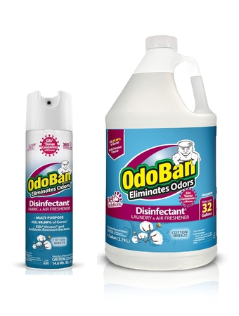Ready-to-Use Disinfectant and Harsh Aroma Eliminator, Set of 2, 14.6 Ounce 360-Degree Continuous Spray Fabric/Air Freshener and 1 Gallon Multi-Purpose Cleaning Concentrate, Cotton Breeze Scent