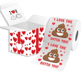 Valentines Day Toilet Paper Roll with Gift Box - Funny Valentines Gift for Him or Her - Poop Emoji Valentines - Romantic Toilet Paper - Valentines Day Toilet Gag Gifts (I Love the Poop)