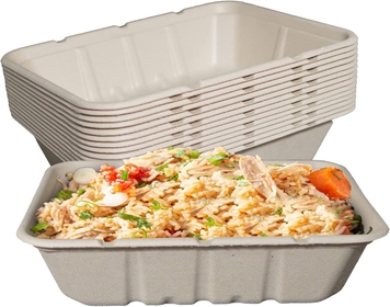 40oz Disposable Bowls - Rectangular Compostable Sugarcane Fiber Biodegradable Paper Bowls Eco-Friendly Oblong Take Out Food Containers, Food Storage, Microwave Safe, Meal Prep (25 PACK)