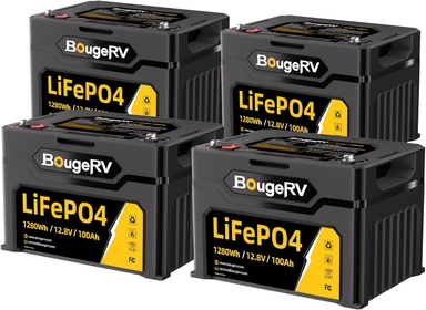 4 Packs of 12V 100Ah LiFePO4 Battery, Upgrade Built-in 100A BMS, Low-Temp Cut-Off, 4000+ Deep Cycles, 1344Wh 48V Lithium-Iron Phosphate Batteries for RV, Marine, Trolling Motor, Golf Carts