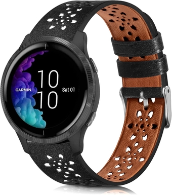 Lace Leather Band Compatible with Garmin Vivoactive 3/Vivoactive 3 Music Bands,Garmin Venu/Venu Sq/Venu 2 Plus Bands Women Men,20mm Breathable Slim Hollow-out Sports Replacement Band