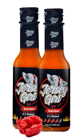 Jersey Girl Scorchin' No Salt/Sodium Free Hot Sauce 5oz (Carolina Reaper & Dragon's Breath Pepper Sauce (2 Pack) - All Natural