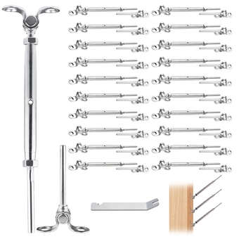 20Pair Adjustable Cable Railing Hardware, T316 Steel Swage Toggle Turnbuckle, 1/8" Stair Railing Kit for Wood Post, Cable Rail Fittings