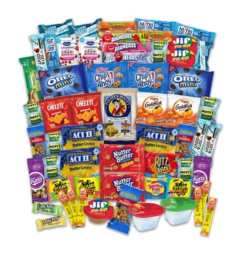 Snack Box College Care Package - 60 Count - Snack Packs for Boys Girls Men Women Students Soldiers - Back to School Care Packages for College Students - Gift Basket - Snack Boxes from