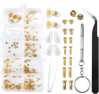 Eyeglass Repair Kit, Eye Glass Repairing Kit with Gold Screws, Nose Pads, Glasses Frames Screwdriver Set, Screw Nuts & Tweezers, Fits Sunglasses Eyeglasses Watch Repair