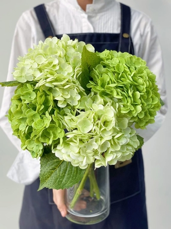 4PCS Green Artificial Hydrangeas, 21” Latex Silk Real Touch Lifelike Hydrangea Artificial Flowers,Large Faux Flowers for Wedding Outdoor Kitchen Table Home Garden