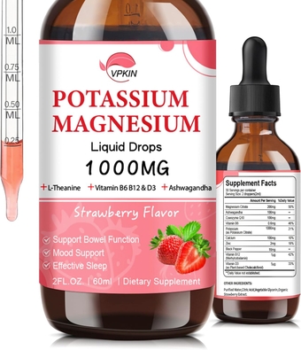 Potassium Magnesium Citrate Supplement,Magnesium Liquid Drops with Magnesium Glycinate 1000mg with Ashwagandha,Zinc,Support Clam & Support Immune System(Strawberry,2 FL.OZ.)