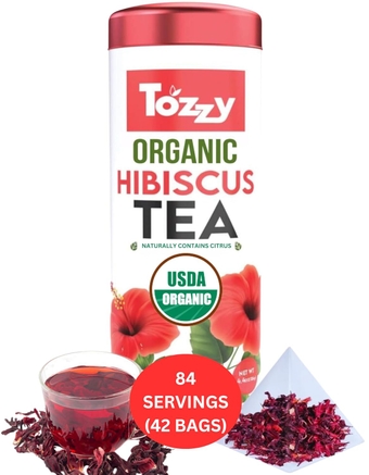 Tozzy Organic Hibiscus Tea Bags | Improved Blood Pressure - 3g x 42 Count (Brew 84 Cups) | Rich Concentration | Plant-based Pyramid Bags | Pure Ingredient | Eco-Conscious