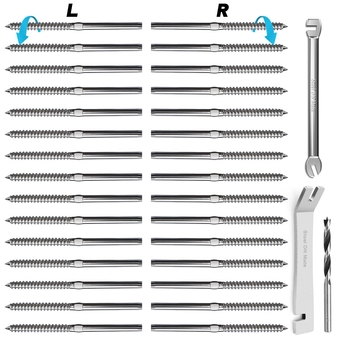 30 Pack Left&Right Handed Thread Swage Lag Screws for Wood Post of 1/8" Deck Railing Kit, T316 Stainless  Cable Railing/Stair Deck Railing, DIY Baluster Hardware, Wrench Included