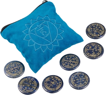 7 PCS Lapis Lazuli Stones with Engraved Magic Archangel Symbol, Polished Palm Stone Crystal Set with Throat Chakra Bag for Reiki Healing