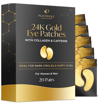 Gold Under Eye Patches for Puffy Eyes and Dark Circles (20 pairs) - Under Eye Masks for Dark Circles and Puffiness - Eye Gels with Hyaluronic - 24k Gold Eye Mask Skincare