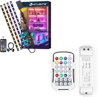 RGB LED Strip Lights Kit - 4 Pre-Cut 1ft/4ft Small Color Changing LED Tape Lights+ RF Remote Controller+DC 12-24V, 28-Key Wireless Dimmer - Ideal for Room, Home, Cabinet, Backlight, DIY