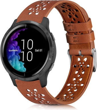 Lace Leather Band Compatible with Garmin Vivoactive 3/Vivoactive 3 Music Bands,Garmin Venu/Venu Sq/Venu 2 Plus Bands Women Men,20mm Breathable Slim Hollow-out Sports Replacement Band