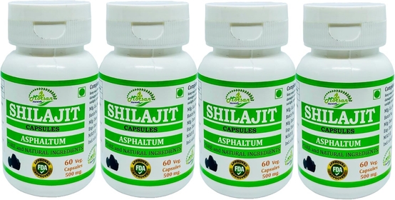 's Shilajit Extract (Asphaltum) Capsules | Combo Pack of 4 x 60 x 500 mg. Veg. Capsules (4)