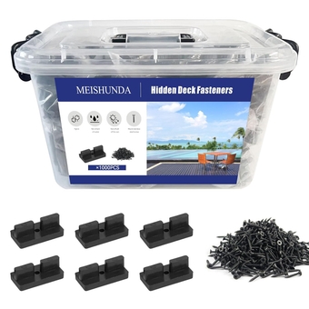 Hidden Deck Fastener Clip Deck Fasteners Hidden for Wood Decking Nylon Plastic Deck Fasteners and Stainless Steel Black Screws (1000PCS)