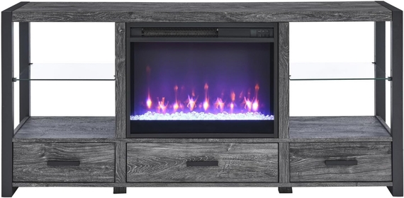 LED Fireplace TV Stand, Electric Fireplace TV Stand with 8 Side Light Colors and 8 Ember Bed Colors, Fireplace TV Console with 4 Open Storage Shelves and 3 Drawers, Fireplace Entertainment Center