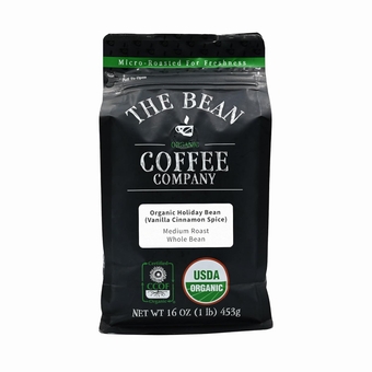 The Bean Organic Coffee Company Holiday Bean (Vanilla Cinnamon Spice), Medium Roast, Whole Bean Coffee, 16-Ounce Bag