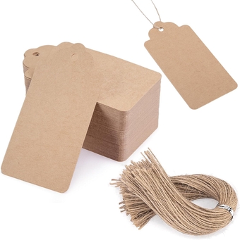 160PCS Kraft Paper Gift Tags with Strings,3.3x1.8 Inch Brown Blank Tags Hanging Labels for Gift Bags Box Name Tags Clothes Price Tags