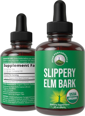 Slippery Elm Bark USDA Organic Vegan Liquid Drops. Extract with High Bioavailability For Women, Men, Kids. For Sore Throat, Irritated Stomach. Zero Sugar, Gluten Free, Tincture Supplement No Capsules