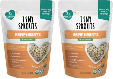 Tiny Sprouts Regenerative Organic Hemp Hearts + Probiotic + Vitamin D3 I Hemp Seed Immune System + Protein Booster for Babies Toddler Kid I Gluten & Dairy Free I Daily Immunity Support (7oz 2 Pack)
