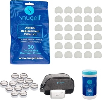 Bundle | Airmini Filters (30 Pack) with Airmini Travel Bag + CPAP Mask Wipes + HumidX Kit (12 Pack)