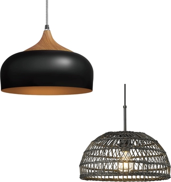 Modern Pendant Light with Wood Pattern Dome Lantern & Modern Boho Hanging Lamp for Kitchen Island, Barn, Dining Room, Living Room, Bedroom