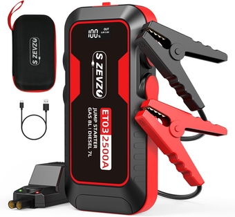 ET03 Car Jump tarter 2500A Jump tarter Battery Pack for Up to 8.0L Gas and 7.0L Diesel Engines, 74Wh Portable 12V Jump Box with UB Ports, LCD Display, torage Case, and LED Light