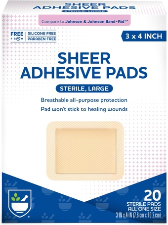 Sheer Adhesive Bandages with Sterile Non Stick Pad, 3" x 4" - 20 Count | Wound Care/First  Supplies | Bandage Wrap | Medical Tape for Skin Bandages