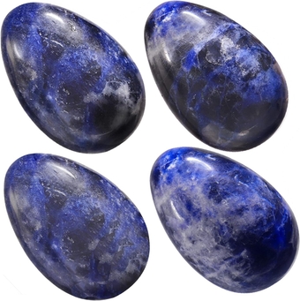 4pcs Reiki Crystal Stone Eggs Kit Polished Natural Palm Pocket Stones for Stress Removing, Sodalite