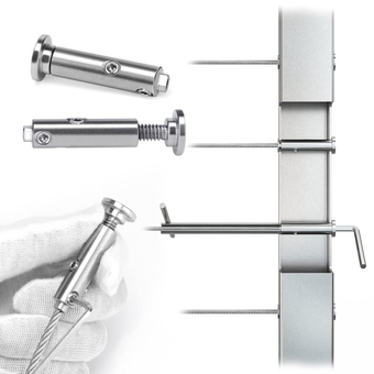 10Pack Swageless Cable Railing Kit 1/8" Invisible Tensioner No Need Crimper Tool Flat Head Hidden Cable Rail Hardware for 2"x2" Metal Post Deck Stairs CB04
