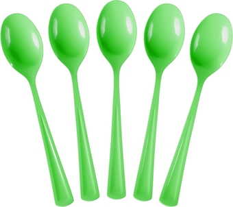 Disposable Lime Green Plastic Spoons 100 Pcs - Heavy Duty Lime Green Plastic Disposable Cutlery - Lime Green Disposable Flatware, Lime Green Plastic Silverware, Plastic Spoons Lime Green
