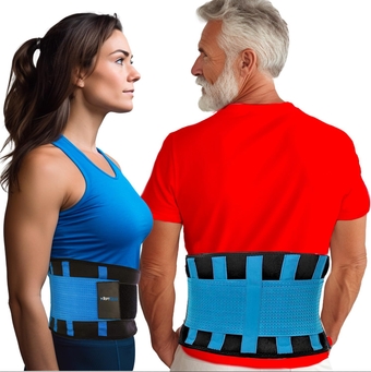Back Brace for Lower Back Pain Relief - Breathable Back Brace for Men and Women - Ideal for Lifting, Work, Sciatica, Herniated Disc, and Lumbar Support - Blue, XXL (Waist: 40"-43")