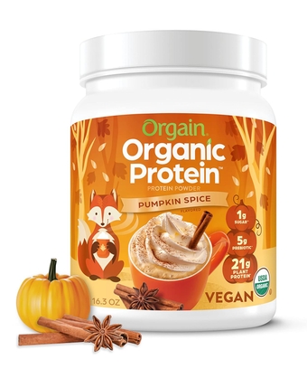 Organic Vegan Protein Powder, Pumpkin Spice - 21g of Plant Based Protein, Non Dairy, Gluten Free, 1g of Sugar, Soy Free, Kosher, Non-GMO, 1.02 Lb (Packaging May Vary)