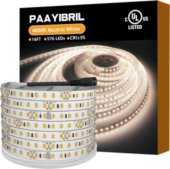 Neutral White LED Strip Lights 4000K,450LM/ft Ultra Bright,CRI 95+,UL-Listed,Premium High Density 2835,16ft,576 LEDs,24V DC LED Tape Lights for Room,Kitchen,Under Cabinet (No Power Supply)