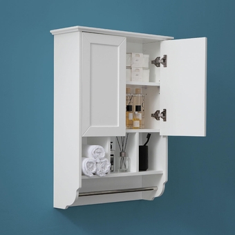 White Bathroom Wall Cabinet with Towel Bar,Wooden Medicine Cabinet Adjustable Shelves,23x32 Inch Kitchen Cabinet,Over Toilet Storage Cabinet for Bathroom,Kitchen,Laundry