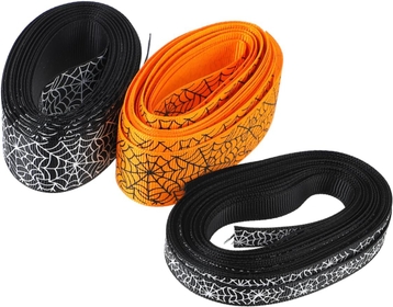 3 Rolls 5 Halloween Webbing Gift Ribbons for Presents Wired Halloween Riband Belt Decorative Ribbon Tree Garland Ribbon Halloween Ribbon for Wreaths Polyester Packing Rope Bow Tie