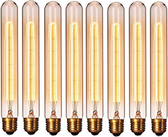 T30 Tubular Light Bulb, T185 25W 110V Amber Vintage Edison Bulb, E26/E27 Base, Dimmable Tubular Unique Decorative Filament Light Bulb for Chandelier Industrial Fixture Pendant, Pack of 8