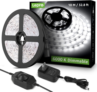 LED Strip Light, 32.8Ft Dimmable Vanity Lights, 6000K Super Bright LED Tape Lights, 420 LEDs SMD 2835, Strong 3M Adhesive, Suitable for Home, Kitchen, Under Cabinet, Bedroom, Daylight White