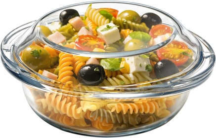 Mini-0.5 Liter Glass Casserole Dish With Glass Lid, Round Oven Safe Glass Bakeware with Handles, Microwave Oven Safe Glass Bowl with Lid