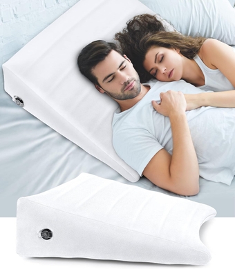 Inflatable Wedge Pillow for Sleeping, Traveling, Reading, Triangle Bed Wedge Pillow, Back, Knee and Leg Support for Side and Stomach Sleepers Acid Reflux, Anti Snoring(White)
