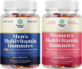 Bundle of Adult Chewable Multivitamin for Men Gummies and Delicious Natural Multivitamin for Women Gummies - with Zinc and Biotin Immune Support Gummies - Natural Energy Supplement and Women Health