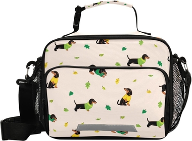 Kids Cute Lunch Bags Insulated Zipper Over 3 Years Old Tote Large Box for Children Womens Water-Resistant for Picnic School Office Work Cartoon Dachshunds Puppy Dog