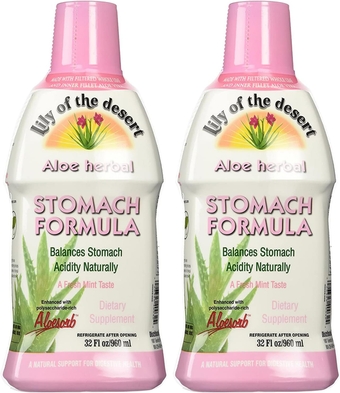 Stomach Formula, Organic Aloe Vera Juice with Slippery Elm, Chamomile, Peppermint, and Ginger for Gut Health, Acid Reflux, Heartburn Relief, 32 Oz (Pack of 2)