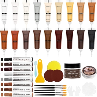 Wood Furniture & Floor Repair Kit, 40 Sets-18 Colors Wood Fillers, 8 Wood Repair Markers with Wood Putty for Scratches Holes Cracks of Wood Furniture Doors, Cabinets, Tables, Beds