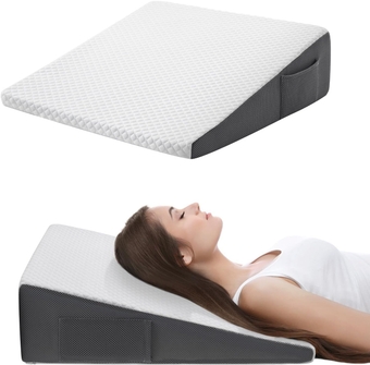 7.5" Bed Wedge Pillow for Sleeping After Surgery, Back Support, Leg Elevation, Gerd Acid Reflux, Relief Neck Pain, Sleep Apnea, Snoring, Cooling Bamboo Memory Foam Triangle Incline Wedge