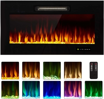 36" Recessed Mounted Electric Fireplace Insert with Touch Screen Control Panel, Remote Control, 750/1500W, Log/Crystal Options…